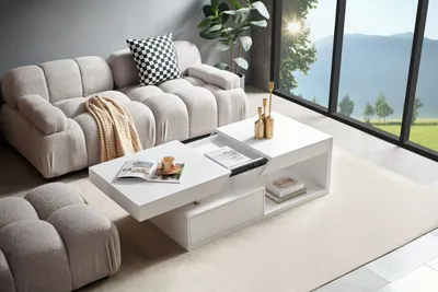Produktbild von Couchtisch >2189< mit 2 Schubladen in Weiß Hochglanz, MDF - 120x43x60cm (BxHxT)