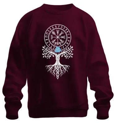 Produktbild von Wikinger Valknut Vegvisir Weltenbaum Yggdrasil Runen Odin Sweatshirt Pullover, Burgundy, 3XL