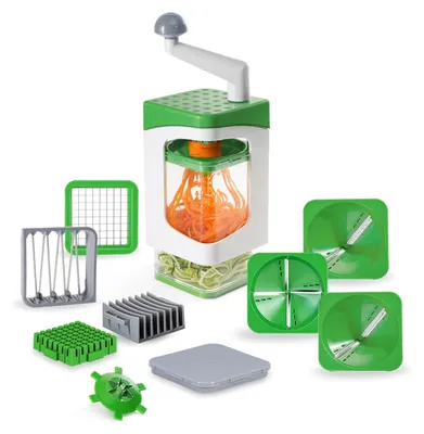 Productafbeelding van Groentesnijder spiraalsnijder - Dobbelstenensnijder - 13-delig - 7 snijinzetstukken - 1200 ml - Groen