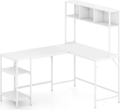 Immagine prodotto di Scrivania a L con libreria, bianca - Design salvaspazio