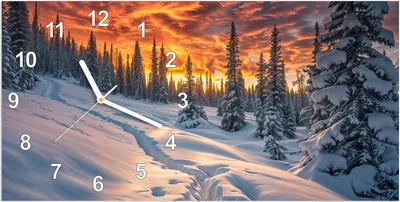 Produktbild von Wanduhr aus Glas mit Motiv Winter Sonnenuntergang- 60 x 30 cm - inkl. Aufhängesystem