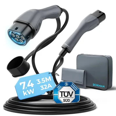Imagen del producto de Cable de carga para coche eléctrico, 7,2 kW, 3,5 metros de longitud, con conector Tipo 2 (fuera de uso)