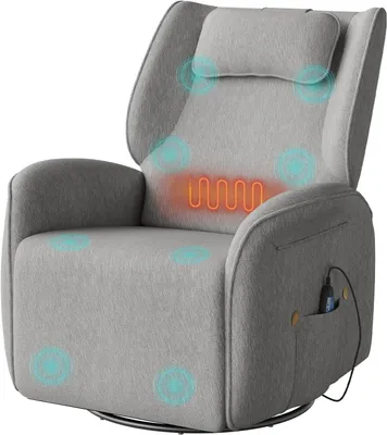Produktbild von WOLTU Relaxsessel elektrisch, Fernsehsessel mit Wärme, Massagefunktion, Fußstütze, 2 Seitentaschen : Grau Farbe: Grau