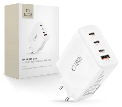 Image de Chargeur réseau Tech-Protect Nc140W-Gan à 4 ports, PD 140 W / QC 3.0, blanc