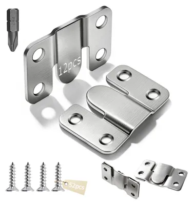 Produktbild von 12 robuste Edelstahl-Bilderrahmenaufhänger, ineinandergreifende Aufhänger von 53x30 mm, flache, verdeckte Aufhängehaken für Fotos, Spiegel und Möbel, inklusive 52 Schrauben und einem PH2-Bohrer.