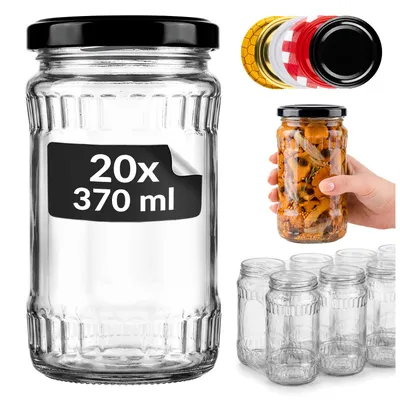 Zdjęcie produktu dla SUPERBUTELKI - 20 szt. Słoiki szklane na przetwory, dżemy, sosy, sałatki 370 ml - Słoiki z zakrętkami