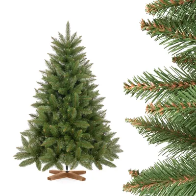 Produktbild von FairyTrees Weihnachtsbaum künstlich 150cm FICHTE Natur mit Christbaum Holzständer | Tannenbaum künstlich mit grünem Stamm |  EU