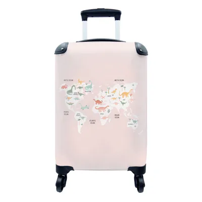 Produktbild von MuchoWow® Koffer Handgepäck Trolley Rollkoffer Kleine Reisekoffer mit 4 Rollen - Karte - Kinder - Dino - Cabin Size < 55x40x23 cm & 55x40x20 cm - Kinderkoffer - Kabinenkoffer - Boardgepäck - Reise-Box - Reisekoffer - Reisegepäck - Koffer mit Bild - Trolley für Kinder