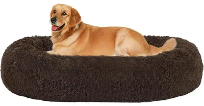 Immagine prodotto di Cuccia ortopedica per cani, forma a ciambella, morbida, lavabile, diametro 100 cm, color marrone