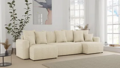 Zdjęcie produktu dla Narożnik z funkcją spania i podstawą do łóżka DENVER - U-shape w stylowym beżowym kolorze POSO