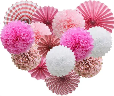 Produktbild von Rosa Deko Seidenpapier Pompons Dekorationen, Papier Pompoms Dekorationen, Papier FächerPompoms Hochzeits Party Dekorationen für Festival, Karneval, Geburtstags Party Dekorationen