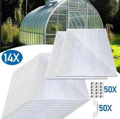 Produktbild von Faziango 14x Polycarbonat Hohlkammerstegplatten 4mm, 10,25m² Doppelstegplatte, 50x Klammern + 50x Z-Clips, UV-beständig Für Gewächshaus Gartenbau Carports