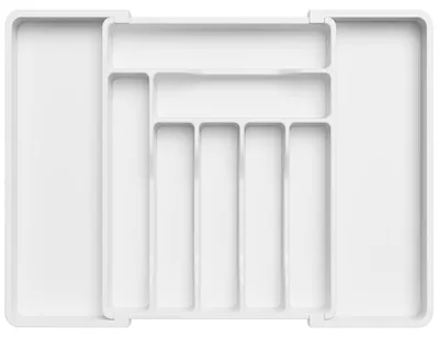 Immagine prodotto di Omgoods - Organizzatore estraibile per posate, ideale per cassetti da cucina, colore bianco