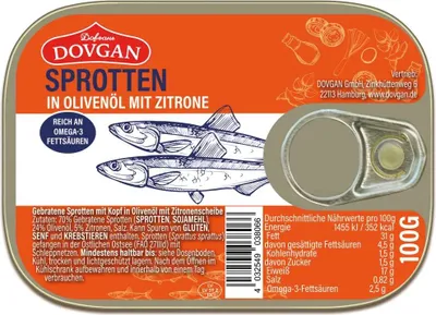 Produktbild von DOVGAN Sprotten in Olivenöl mit Zitrone 100g