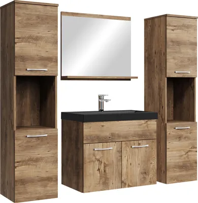 Immagine prodotto di Mobile da bagno Montreal XL 60cm Rovere Marrone - armadio mobiletto lavabo nero