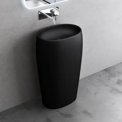 Image de doporro Lavabo Colonne Ovale Noir Vasque sur Pied Solid Surface Lave Mains pour Salle de Bain 53,5x36x85cm Colossum32