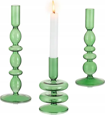 Produktbild von GRÜNE KERZENLEUCHTER SET MIT 3 Glaskerzenständern für Hochzeitstische und Feiertage