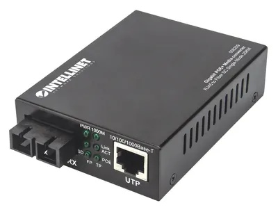 Produktbild von INTELLINET Gigabit PoE + Medienkonverter SC Singlemode 20km