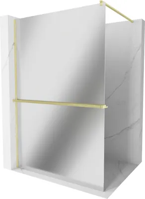 Image de Mexen Kioto+ paroi de douche avec tablette de plain-pied 110 x 200 cm, miroir, or brossé - 800-110-121-55-50