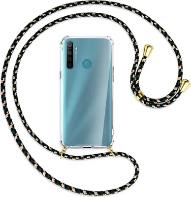 Produktbild von Handykette Backcover-Schutzhülle mit Band (Metall goldfarben) für Realme 5 / 5i - camouflage