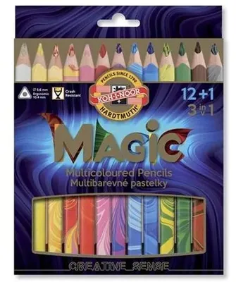 Viacfarebná ceruzka, sada, trojhranná, KOH-I-NOOR "Magic 3408", 12+1 rôznych farieb