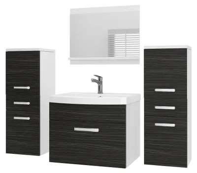 Immagine prodotto di Set di mobili da bagno BELINI PRI M4, 120 cm, finitura noce scuro opaca - Mobile bagno moderno con lavabo e specchio, completo di tutti gli accessori, da montare a parete