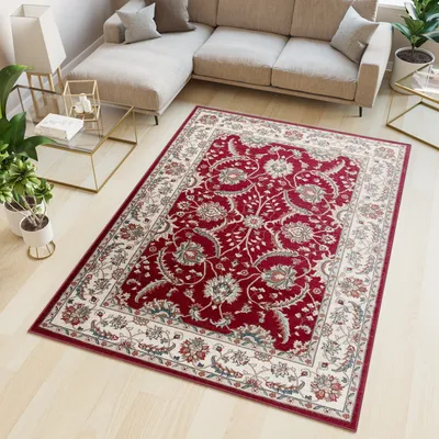 Produktbild von Teppich Wohnzimmer Schlafzimmer Kurzflor Design Klassisch Rot Creme  200 x 300 cm