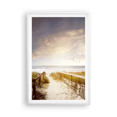 Produktbild von Gerahmtes Poster - Weißer Rahmen - Meer Weg Strand - 61x91,5 cm - Wand Bild - Wanddeko - Wandbilder - Kunstposter - Wandposter - Bilderrahmen - Bilder - Kunstdruck - Wanddekoration - P2WPA61x91-5190