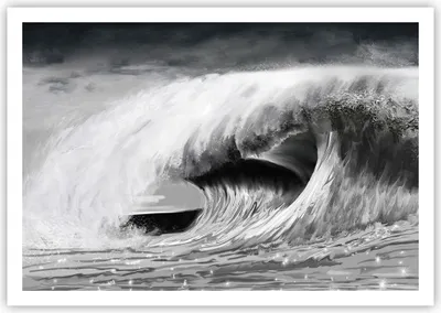Produktbild von Poster - Poster ohne Rahmen - Welle Zeichnung Schwarzweiß - 100x70 cm - Wand Bild - Wanddeko - Wandbilder - Kunstposter - Wandposter - Bilder - Kunstdruck - Wandbild - P2XAA100x70-4264