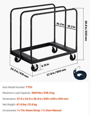 Obrázek produktu pro Přepravní vozík pro sádrokarton, nosnost 1800 lbs, kola o průměru 5 palců, 1800 lbs