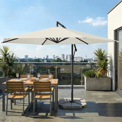 Produktbild von SONGMICS Ampelschirm 350 cm, UV-Schutz UPF 50+, Sonnenschirm mit Ständer, für Garten Terrasse, Kurbel, beige
