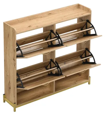 Produktbild von Schuhschrank - Moderner Schuhschrank - 4-türig, MDF mit Metallfüßen, viel Stauraum, 108,5×24×100 cm - Holzoptik