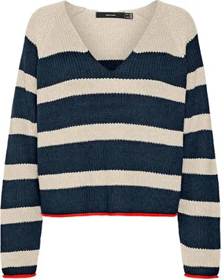 Produktbild von Vero Moda Fabulous Pullover Mit V-ausschnitt Weiß,Blau S Damen Weiß,Blau S