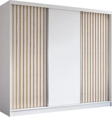 Produktbild von Masseno Schiebetürenschrank LAMELLO 240 cm Kleiderschrank mit 4 Schubladen Schlafzimmer Schrank 3-türig mit Lamellen Weiß
