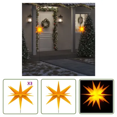 Zdjęcie produktu dla The Living Store Gwiazdki choinkowe LED 3 szt. z kolcami składane żółte 57 cm