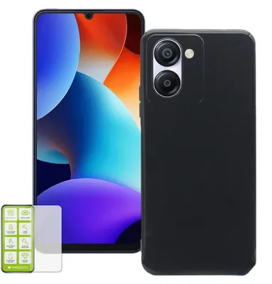 Image de Coque de téléphone portable + verre de protection d'écran pour Blackview Color 8 - Étui en silicone H9 noir