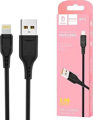 Zdjęcie produktu dla Kabel Usb Iphone Denmen Czarny 2.4A 1M D01L
