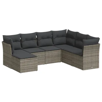 Produktbild von 7-tlg. Garten-Sofagarnitur mit Kissen Grau Poly Rattan