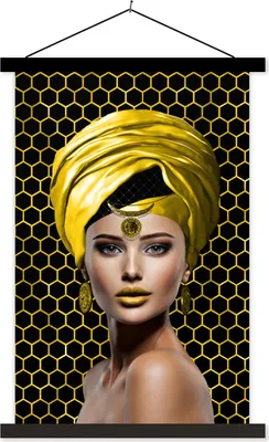 Produktbild von MuchoWow® Textilposter Frau - Elemente - Gelb 120x180 cm mit schwarzem Rahmen - Fotos