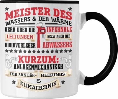 Produktbild von Trendation - Anlagemechaniker Heizungsbauer Klempner Tasse Geschenk Spruch Männer Klimatechnik Handwerker Geschenkidee (Schwarz)