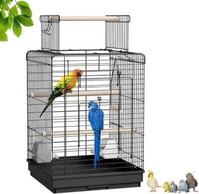 Productafbeelding van QEENTOE stabiele metalen vogelkooi met ladder en vogel speelgoed, ruime volière voor parkieten en kanaries