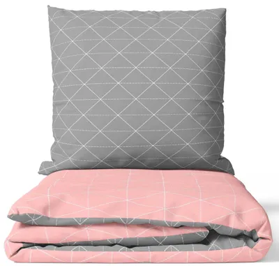 Produktbild von Baumwolle Bettwäsche-Set Renforcé 200x220 Rosa Raute, Graue Wendeseite, Reißverschluss