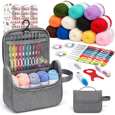 Obrázek produktu pro Kompletní háčkovací set pro začátečníky s 90 díly a ergonomickými háčky