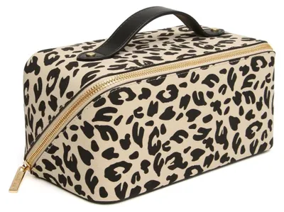 Zdjęcie produktu dla Elegancki kosmetyk z motywem zwierzęcym - rozkładana kosmetyczka podróżna, wzór: leopard