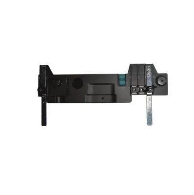 A black guide rail adapter is shown against a white background.