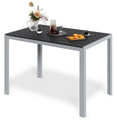 Image de Table de jardin - Table rectangulaire pour balcon et salle à manger - Table d'extérieur avec plateau en WPC - Structure en métal résistante aux intempéries - 110x70x73 cm - Noir