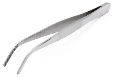 Produktbild von Edelstahl Futterpinzette - 14 cm - Abgewinkelt