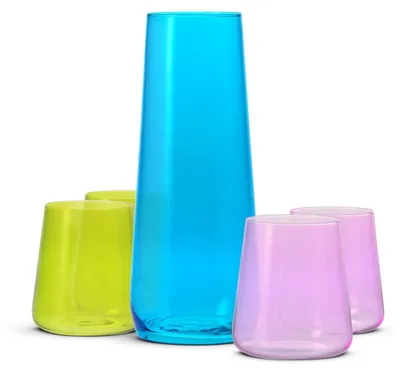 Produktbild von Krosno Karaffe mit 4 Gläsern Set bunt, Trinkset Glaskaraffe 1 L bleifrei