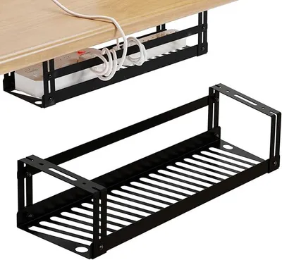 Produktbild von PolkaHome® Kabelmanagement unter dem Schreibtisch – Kabelablage aus Metall, Kabelhalter für Kabel und Steckdosenleisten, Büro &