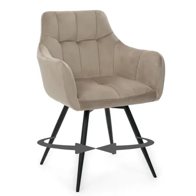 Produktbild von NEW HOME FANO-Drehstuhl mit Rückstellfunktion, gepolsterter Stuhl für Esszimmer und Wohnzimmer – dunkelbeige – Velours